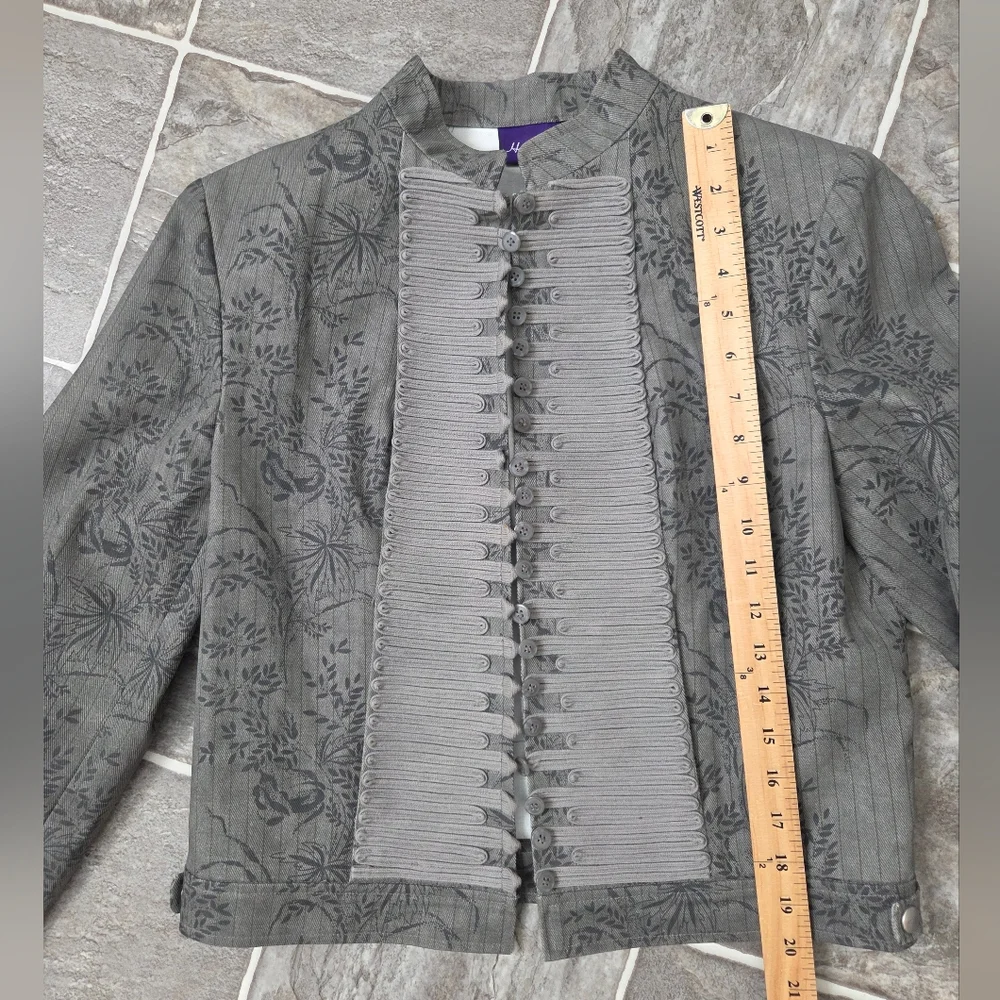 Hunt Club Charcoal Cotton Floral Military Blazer Jacket Women's Size Medium - Picture 10 of 16